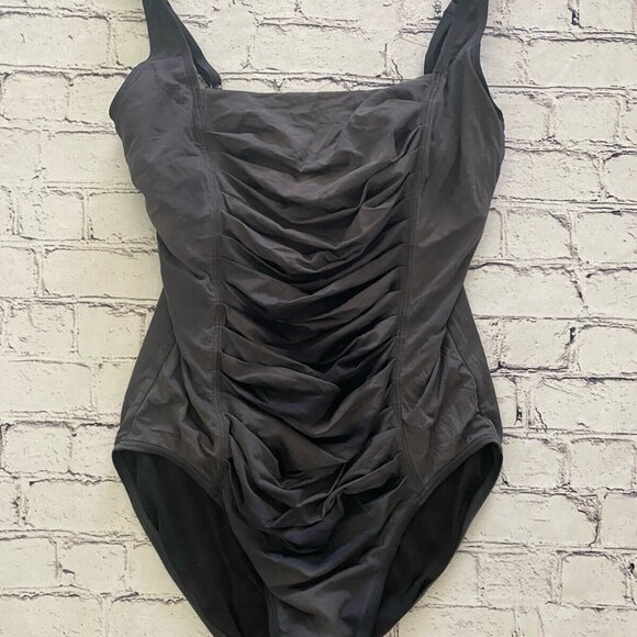 Calvin Klein Women's Ruched Panel One Piece Swimsuit Silver Brown Swimwear Sz 12 - Picture 6 of 16